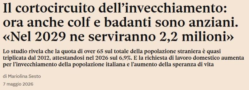 Entro Il 2029 In Italia Serviranno Oltre 2,2 Milioni Di Lavoratori Domestici – Articolo Su Il Sole 24 Ore – Alley Oop